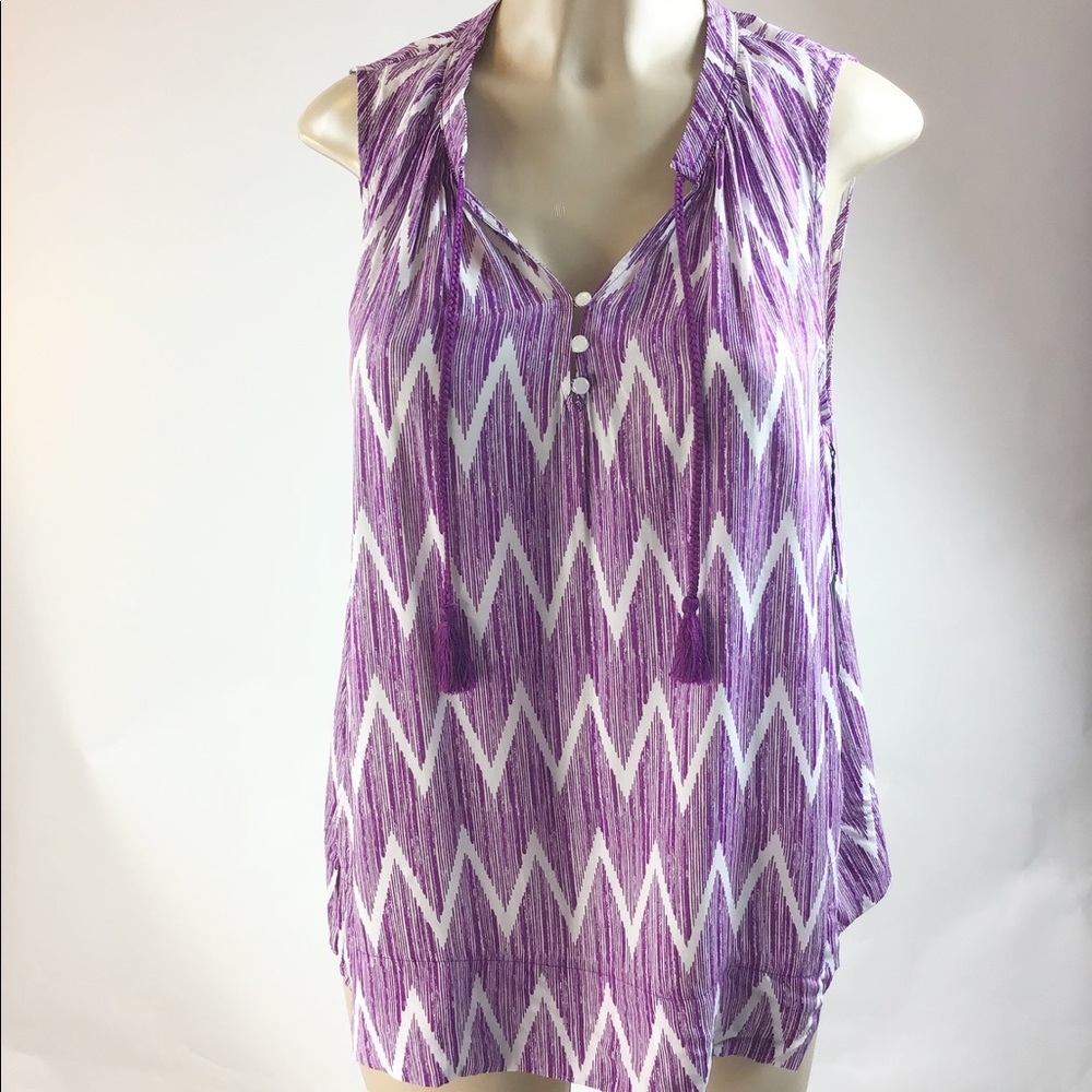 STYLUS purple white Tank bohemian Blouse Medium Purple Tassels